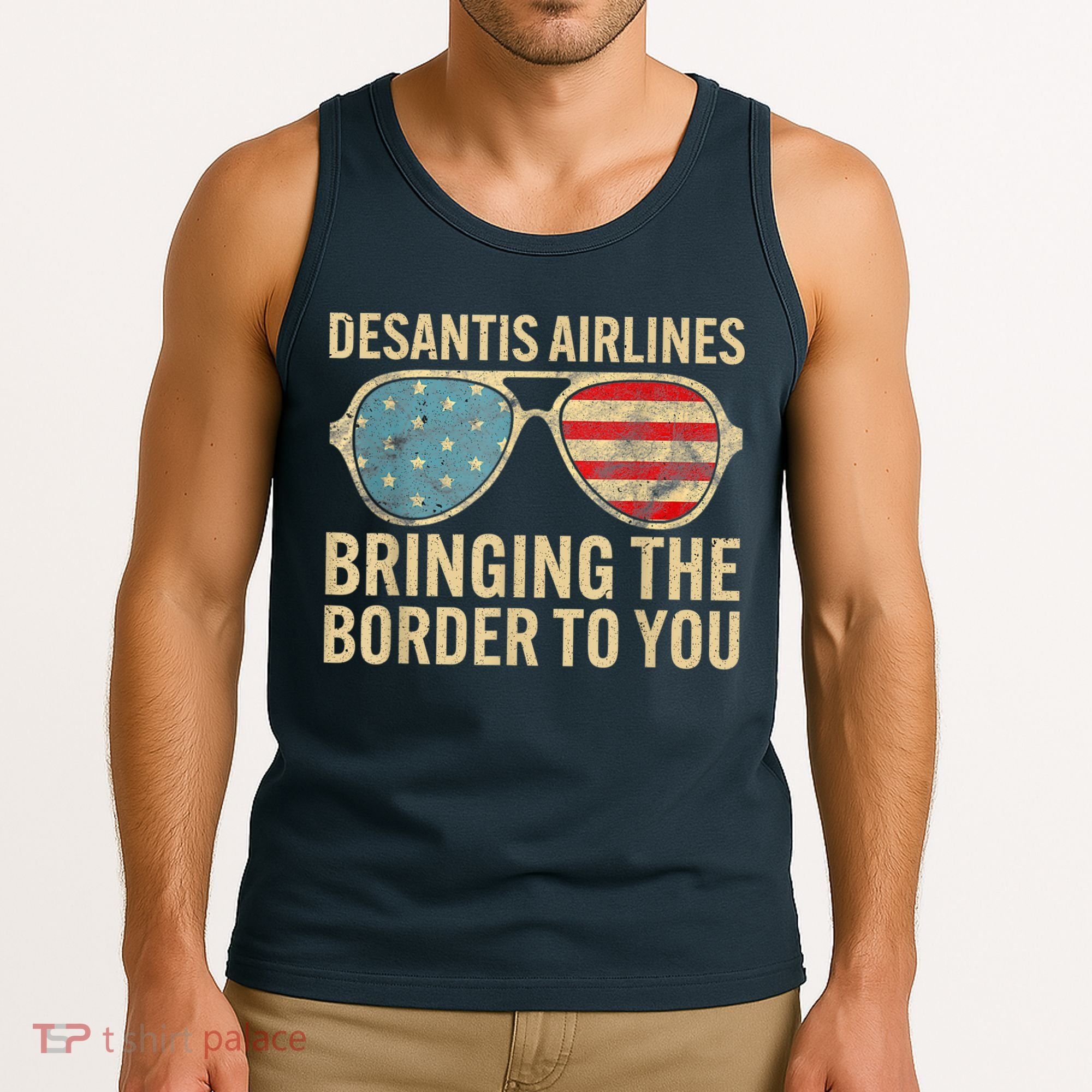 DeSantis Airlines Bringing The Border To You American US Flag Tank Top