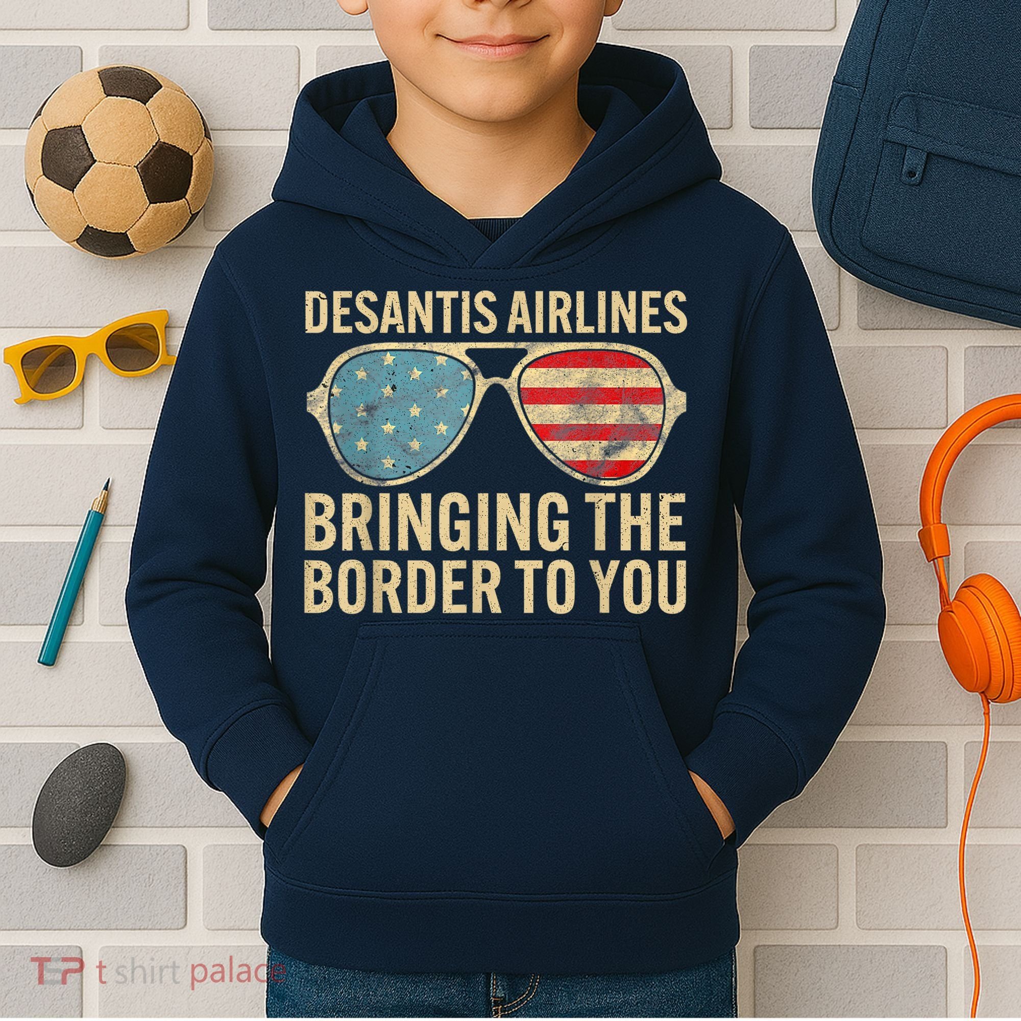 DeSantis Airlines Bringing The Border To You American US Flag Kids Hoodie