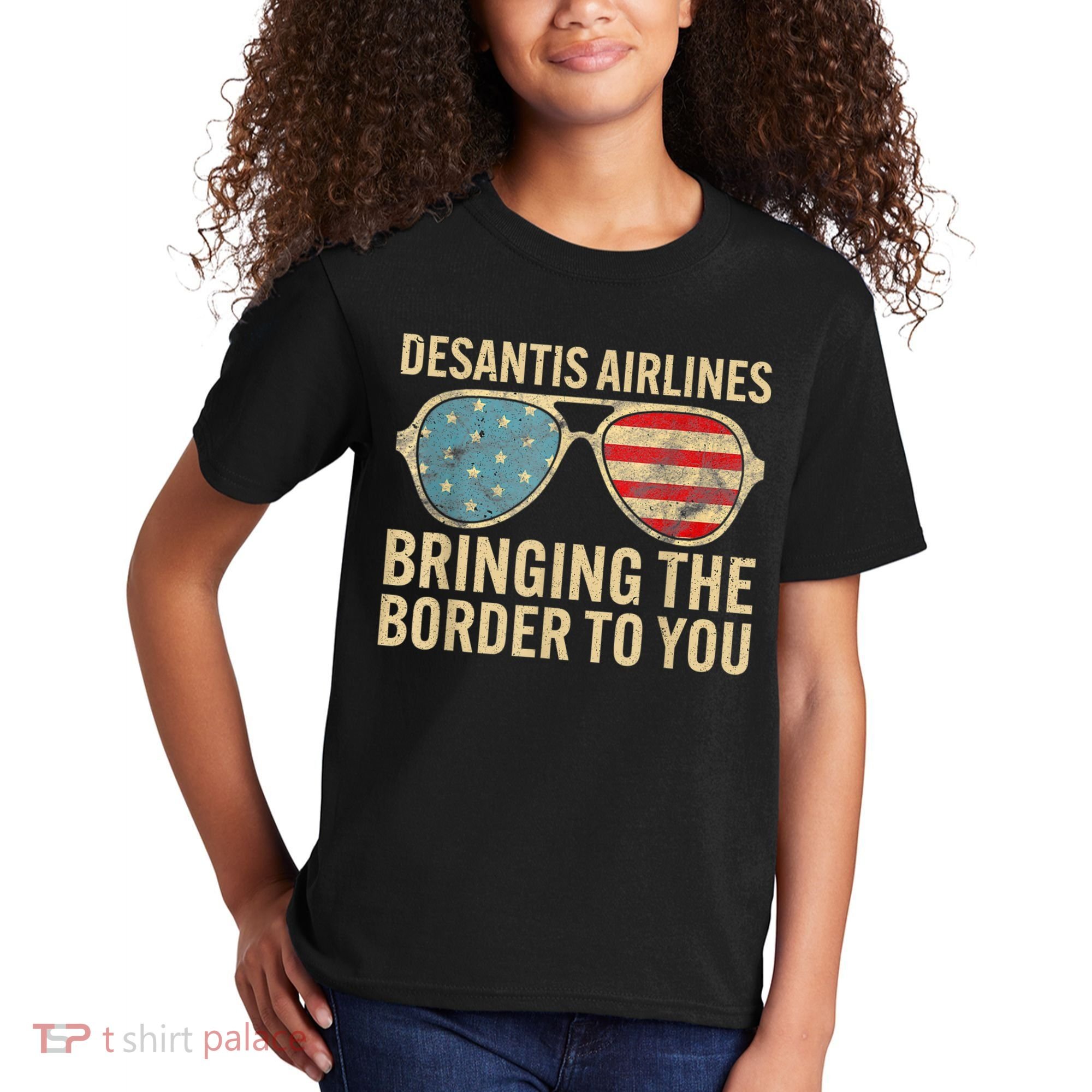 DeSantis Airlines Bringing The Border To You American US Flag Kids T-Shirt