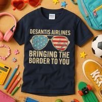DeSantis Airlines Bringing The Border To You American US Flag Kids T-Shirt thumb 3