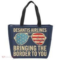 DeSantis Airlines Bringing The Border To You American US Flag Tote Bag thumb 0
