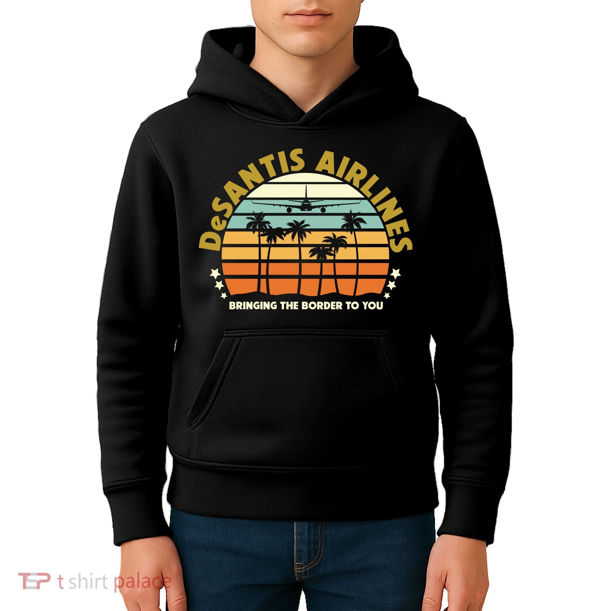 DeSantis Airlines Bringing The Border To You Meme Retro Florida Style Kids Hoodie