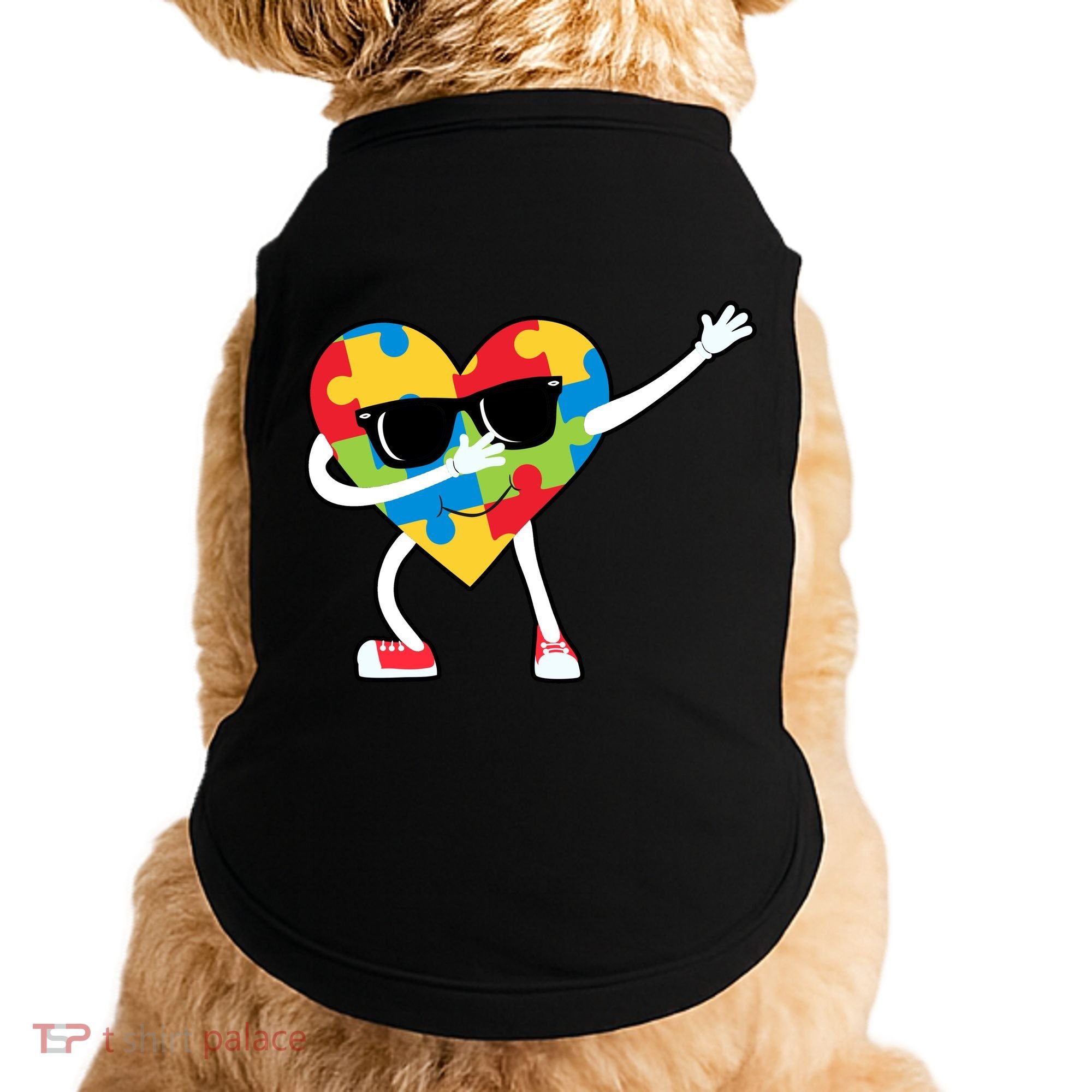Dabbing Autism Awareness Puzzle Piece Heart Doggie Tank