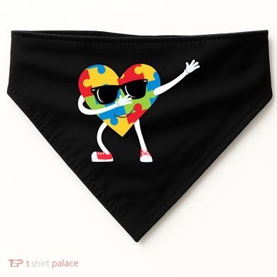 Dabbing Autism Awareness Puzzle Piece Heart USA-Made Doggie Bandana