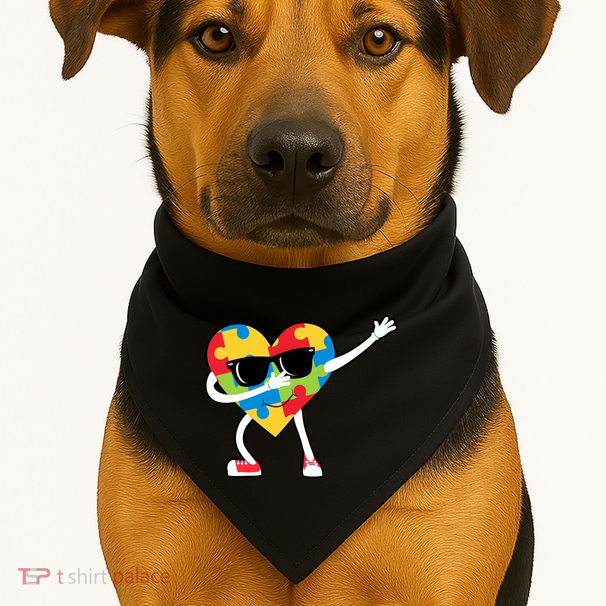 Dabbing Autism Awareness Puzzle Piece Heart USA-Made Doggie Bandana