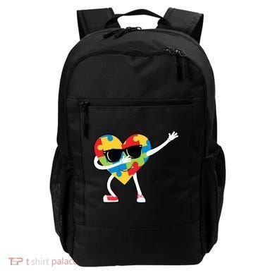 Dabbing Autism Awareness Puzzle Piece Heart Backpack