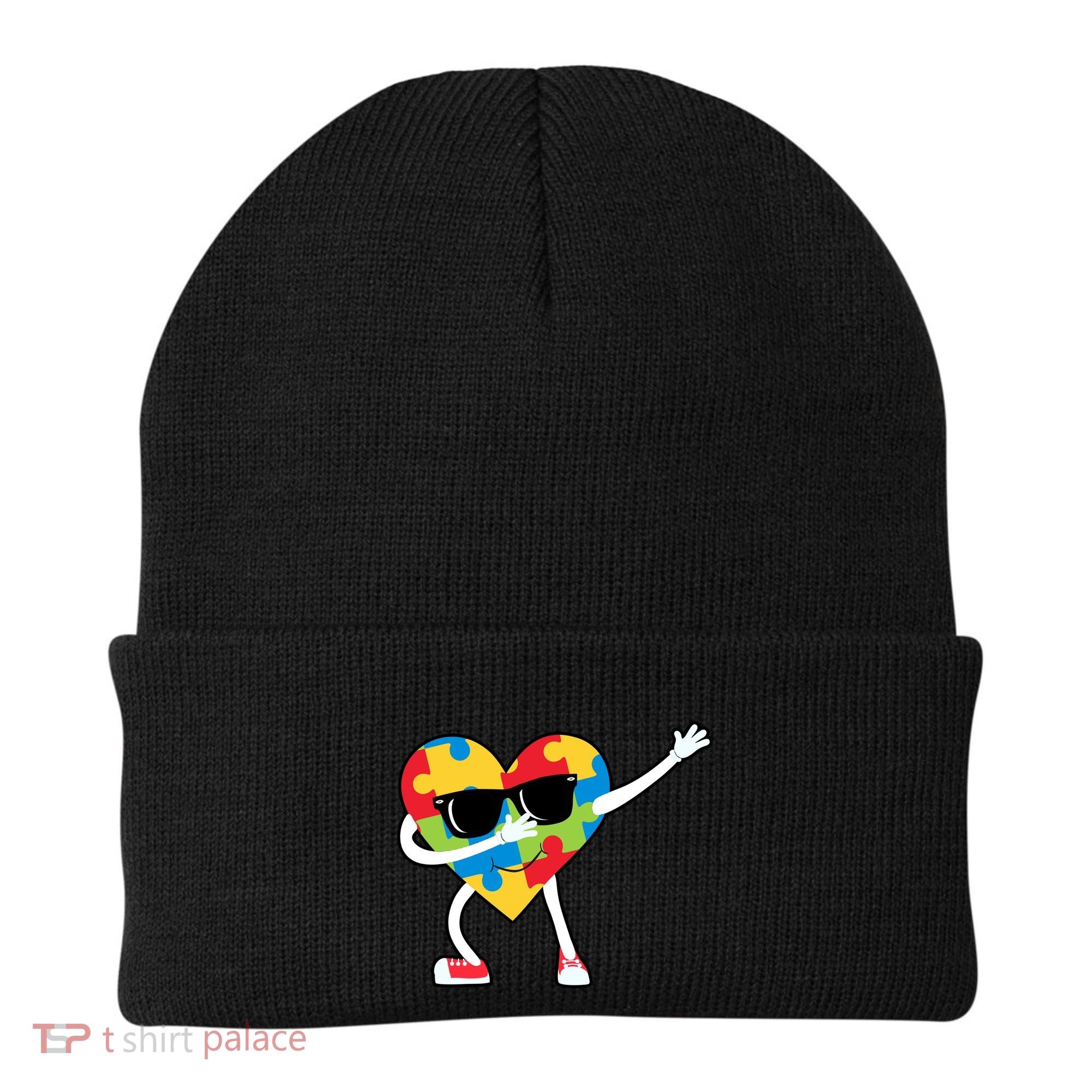 Dabbing Autism Awareness Puzzle Piece Heart Beanie