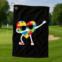 Dabbing Autism Awareness Puzzle Piece Heart Golf Towel thumb 1
