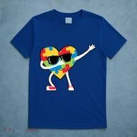 Dabbing Autism Awareness Puzzle Piece Heart T-Shirt thumb 5