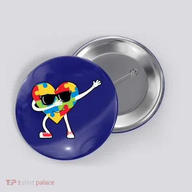 Dabbing Autism Awareness Puzzle Piece Heart Button