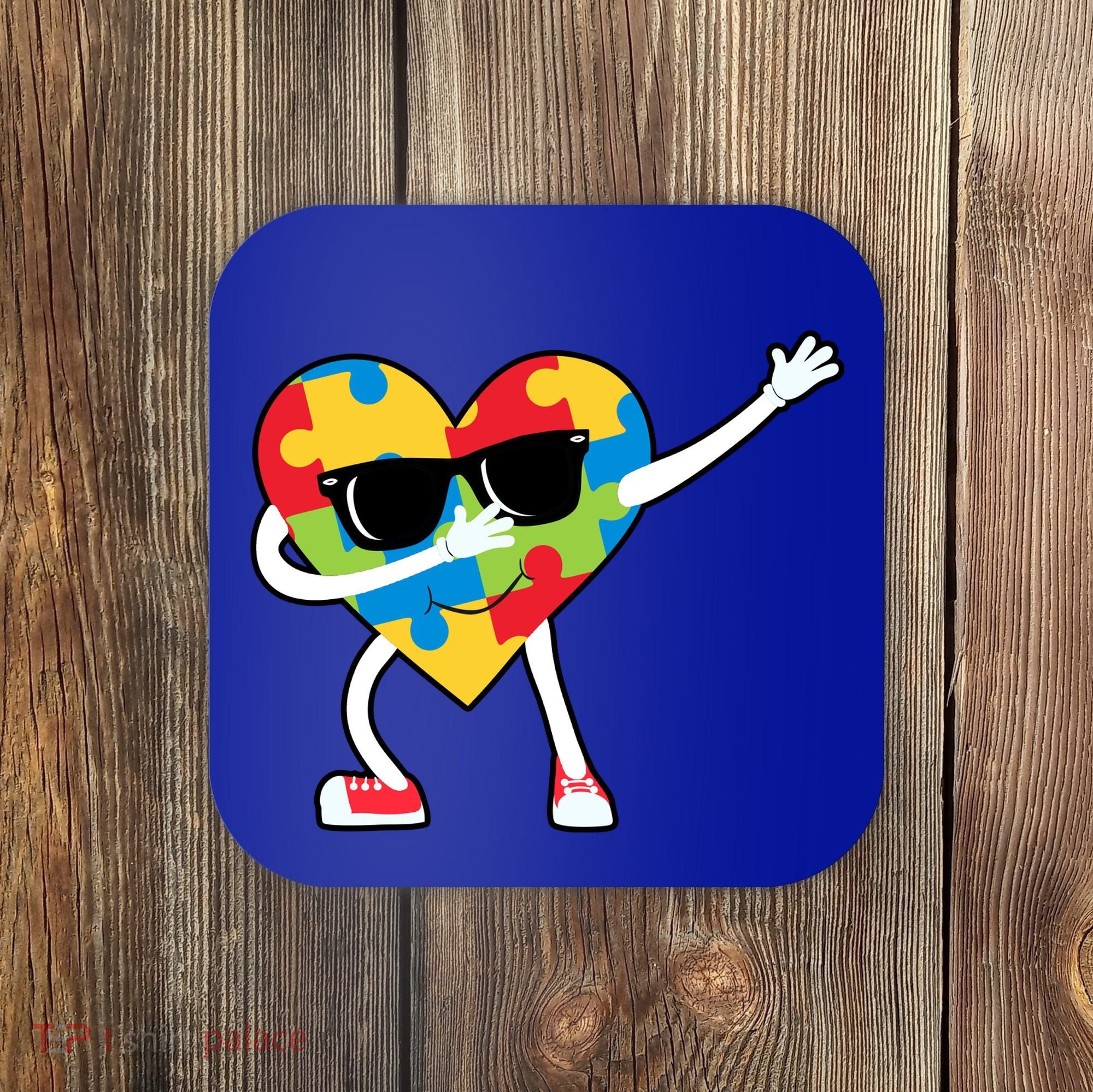 Dabbing Autism Awareness Puzzle Piece Heart Coaster