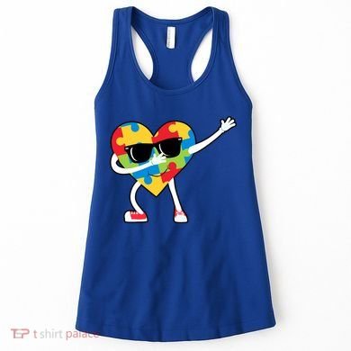 Dabbing Autism Awareness Puzzle Piece Heart Women's Tank Top