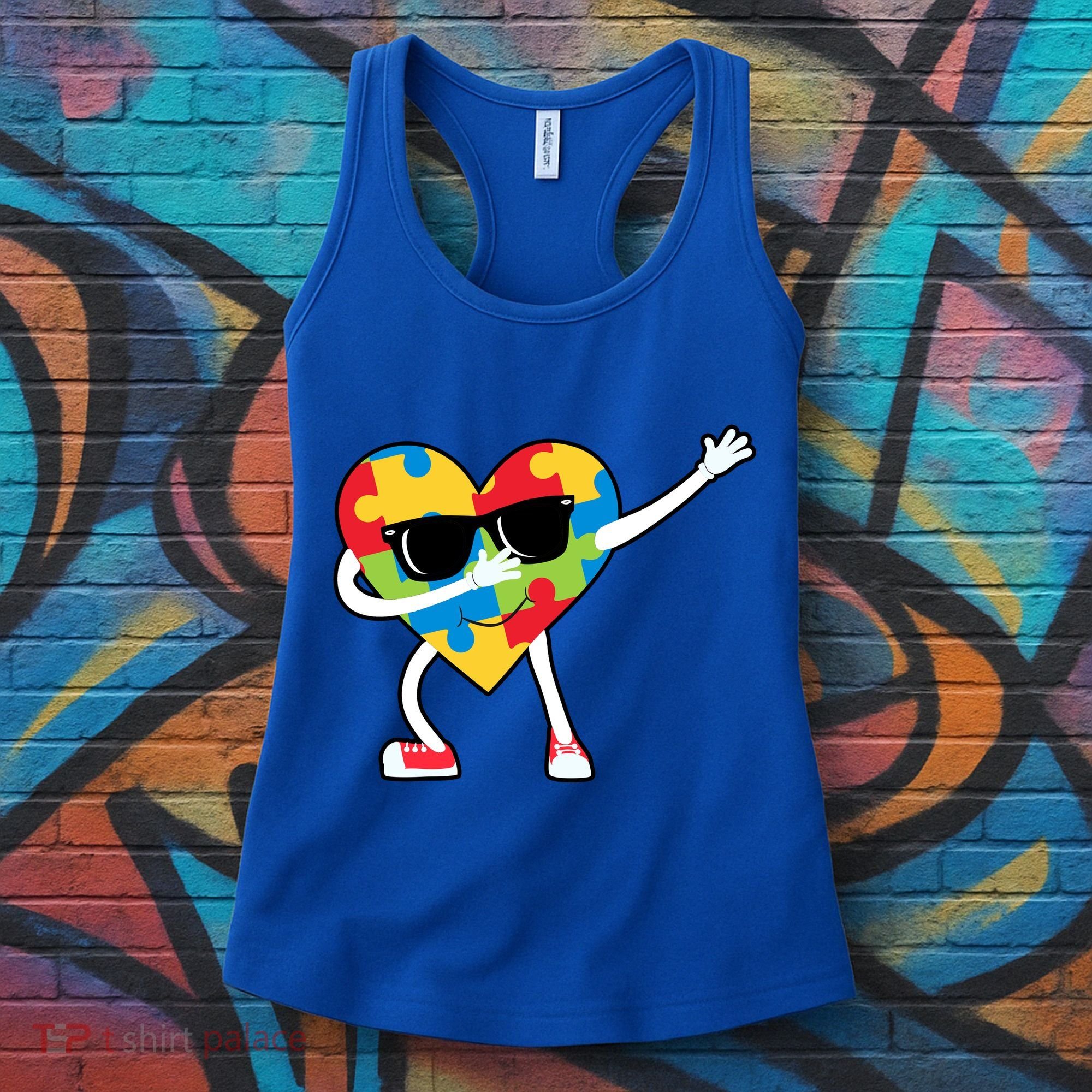 Dabbing Autism Awareness Puzzle Piece Heart Women's Tank Top