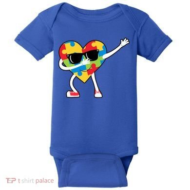 Dabbing Autism Awareness Puzzle Piece Heart Baby Bodysuit