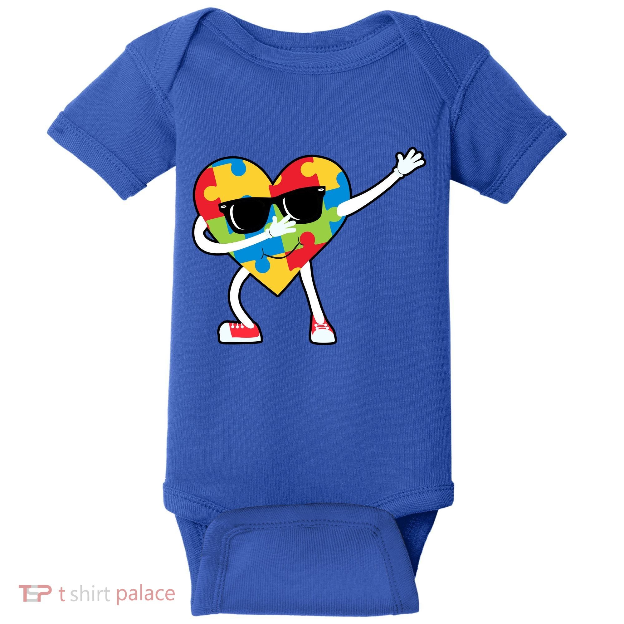 Dabbing Autism Awareness Puzzle Piece Heart Baby Bodysuit