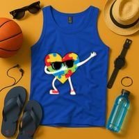 Dabbing Autism Awareness Puzzle Piece Heart Tank Top thumb 4