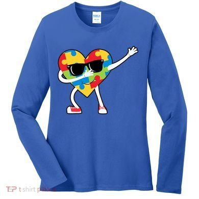 Dabbing Autism Awareness Puzzle Piece Heart Women's Long Sleeve Shirt