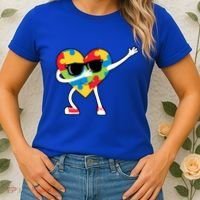 Dabbing Autism Awareness Puzzle Piece Heart Women's T-Shirt thumb 2