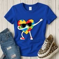 Dabbing Autism Awareness Puzzle Piece Heart Women's T-Shirt thumb 3