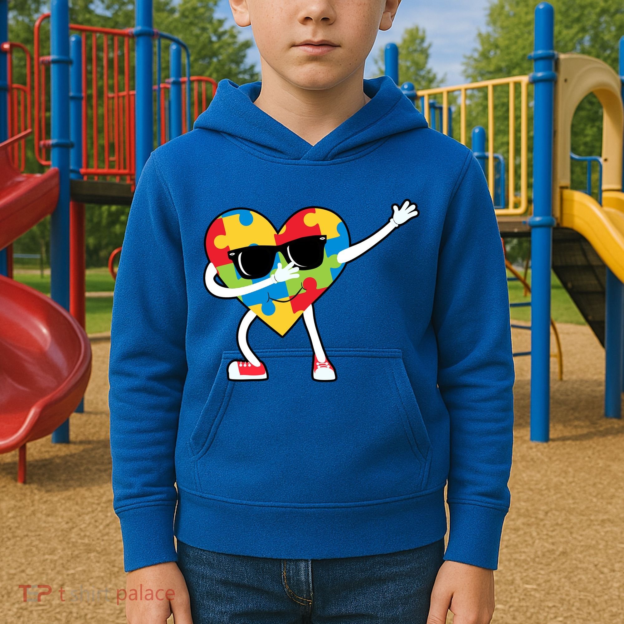 Dabbing Autism Awareness Puzzle Piece Heart Kids Hoodie