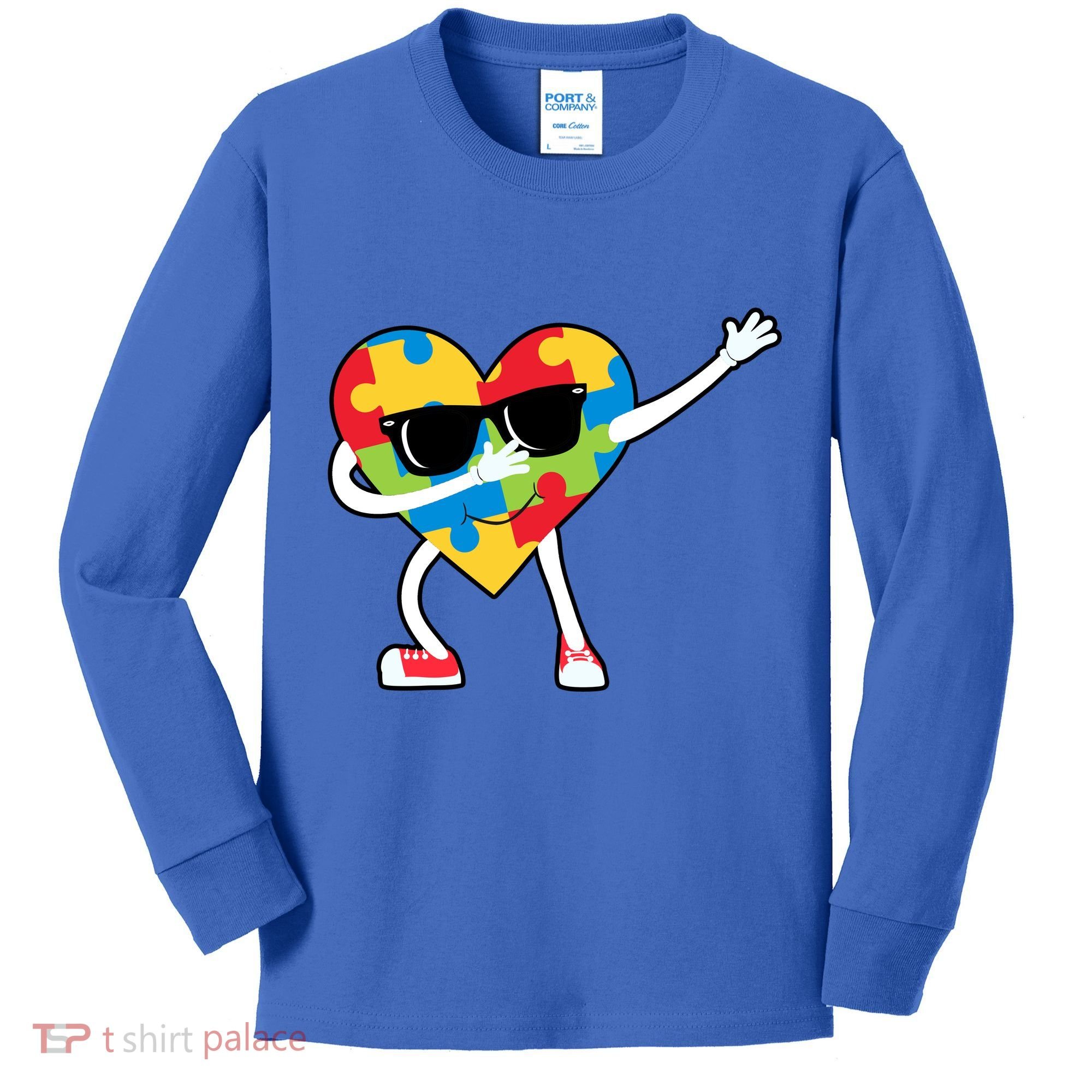 Dabbing Autism Awareness Puzzle Piece Heart Kids Long Sleeve Shirt