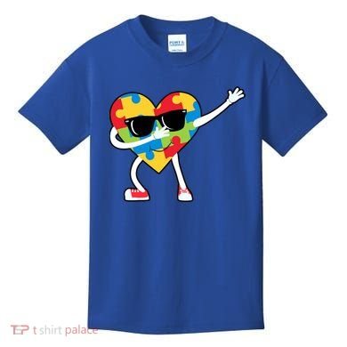 Dabbing Autism Awareness Puzzle Piece Heart Kids T-Shirt