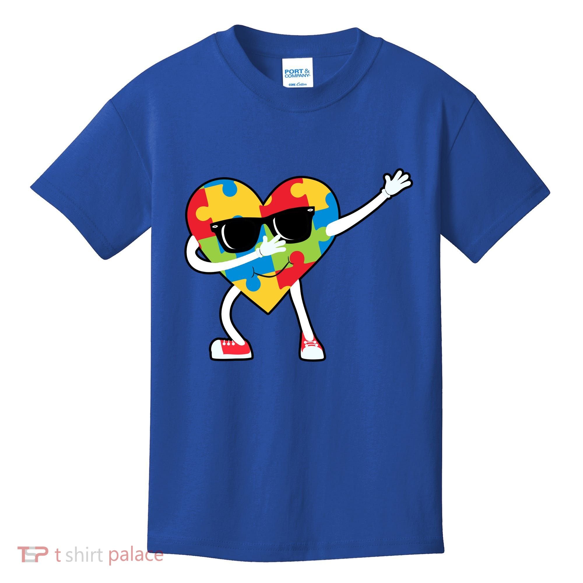 Dabbing Autism Awareness Puzzle Piece Heart Kids T-Shirt