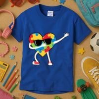 Dabbing Autism Awareness Puzzle Piece Heart Kids T-Shirt thumb 3
