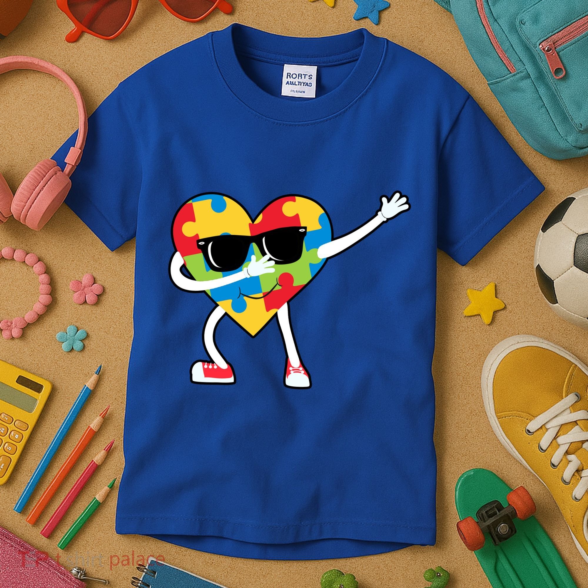 Dabbing Autism Awareness Puzzle Piece Heart Kids T-Shirt