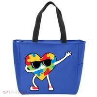 Dabbing Autism Awareness Puzzle Piece Heart Tote Bag thumb 0