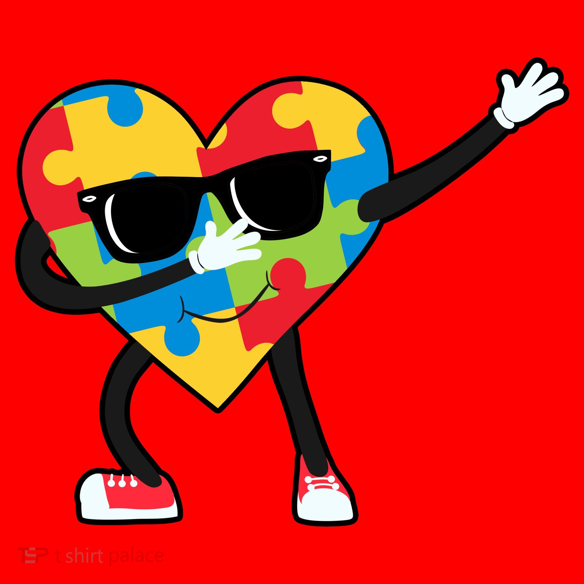 Dabbing Autism Awareness Puzzle Piece Heart Santa Hat