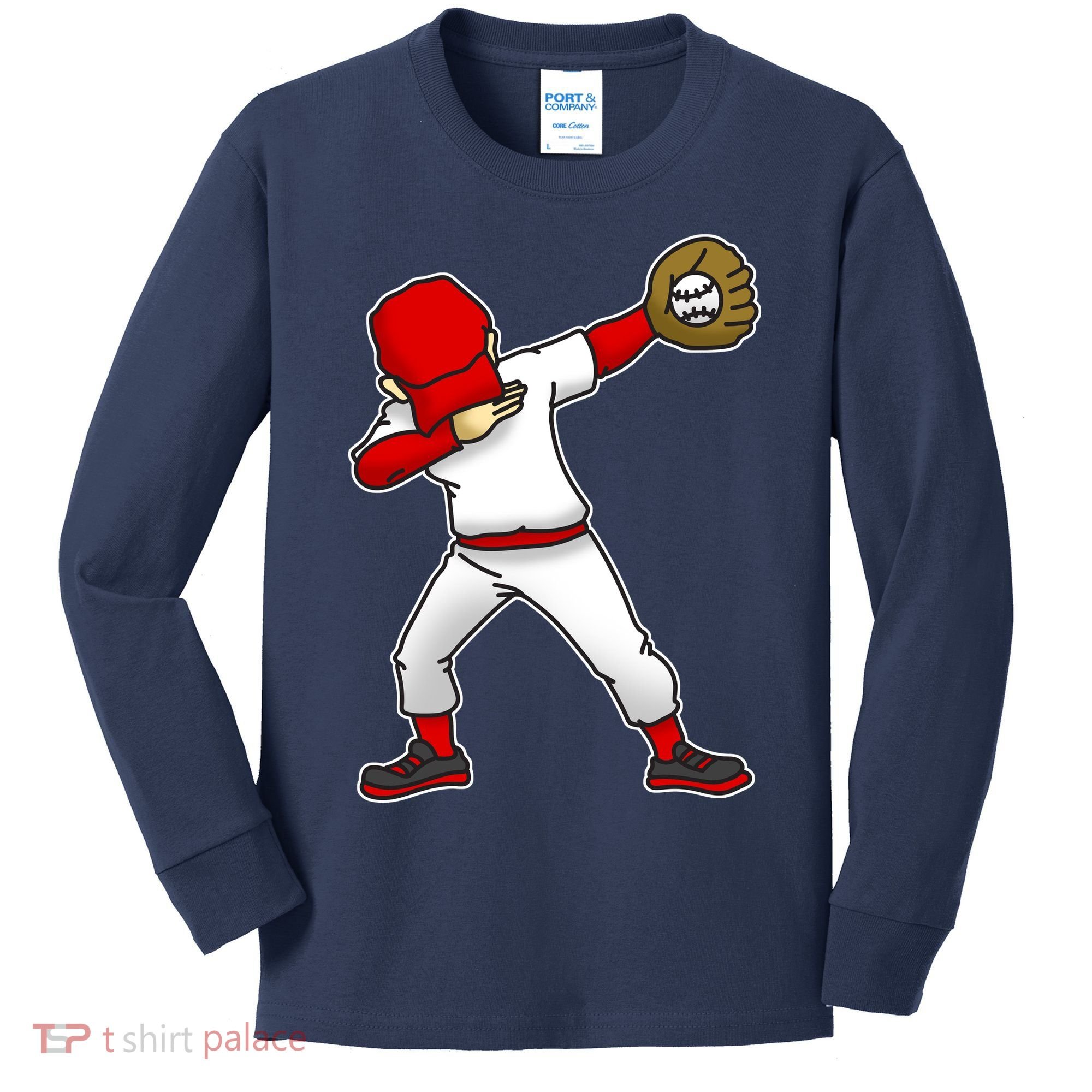 Dabbing Baseball Player Kids Long Sleeve Shirt