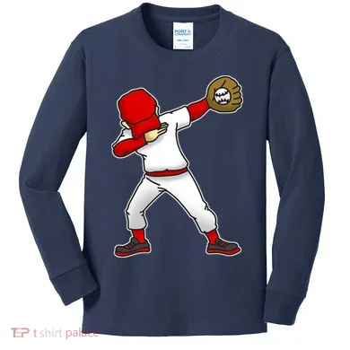 Dabbing Baseball Player Kids Long Sleeve Shirt