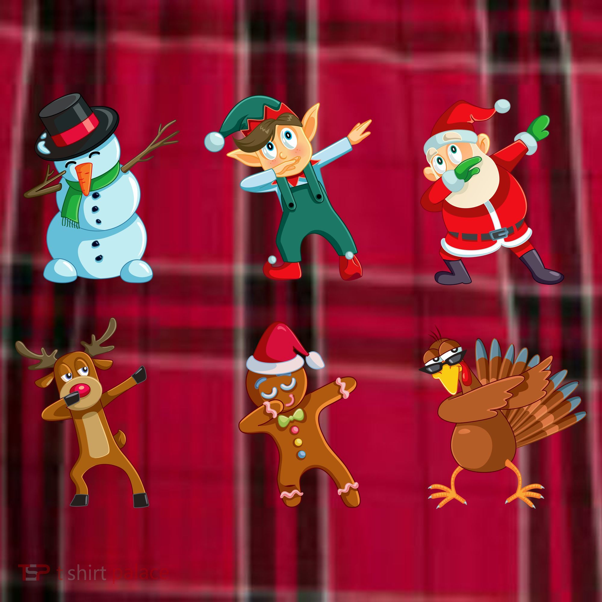 Dabbing Christmas Characters Men's Flannel Plaid Pajama Pants