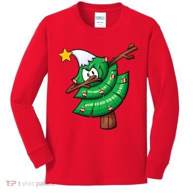 Dabbing Christmas Tree Kids Long Sleeve Shirt