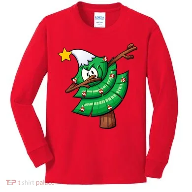 Dabbing Christmas Tree Kids Long Sleeve Shirt