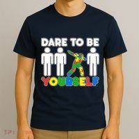 Dabbing Dare to be Yourself Autism Awareness T-Shirt thumb 3