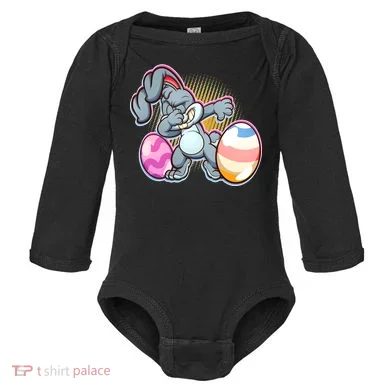 Dabbing Easter Bunny Baby Long Sleeve Bodysuit