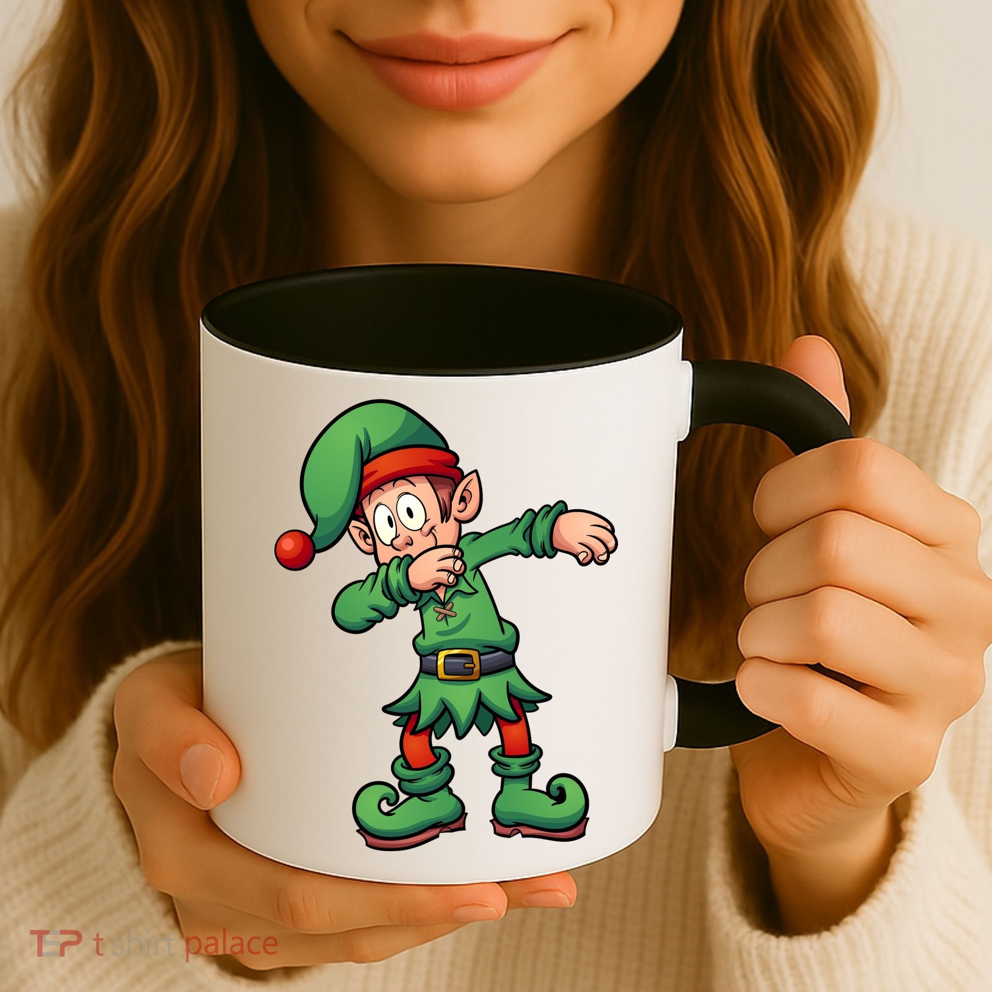 Dabbing Elf Christmas Santa Hat Coffee Mug