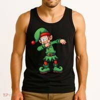 Dabbing Elf Christmas Santa Hat Tank Top thumb 3