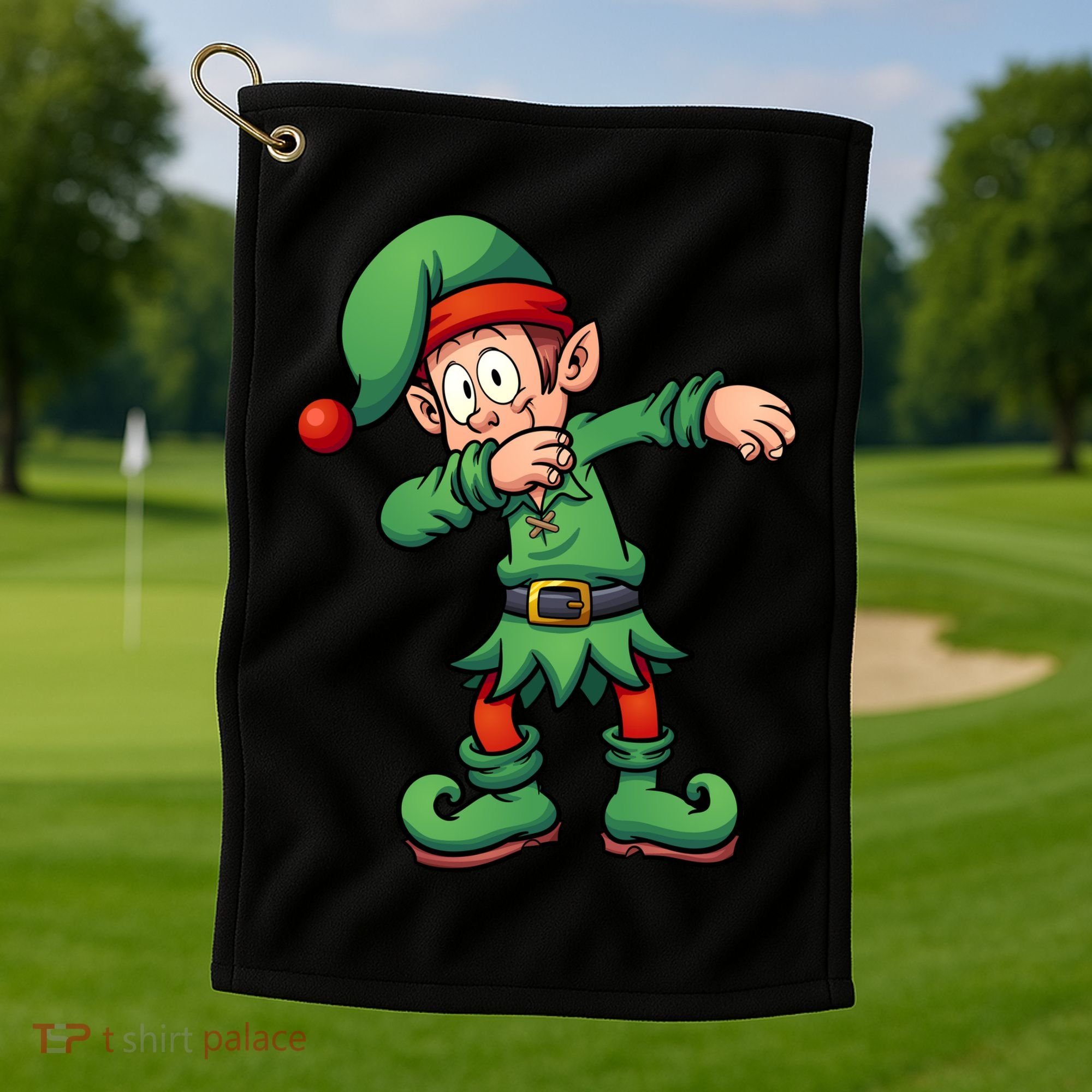Dabbing Elf Christmas Santa Hat Golf Towel