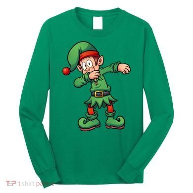 Dabbing Elf Christmas Santa Hat Long Sleeve Shirt
