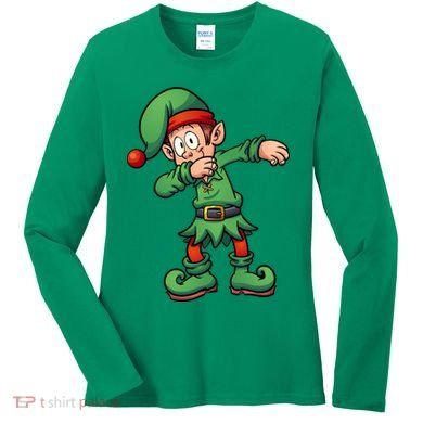 Dabbing Elf Christmas Santa Hat Women's Long Sleeve Shirt