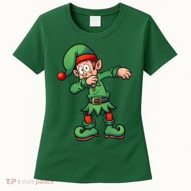 Dabbing Elf Christmas Santa Hat Women's T-Shirt