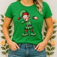 Dabbing Elf Christmas Santa Hat Women's T-Shirt thumb 2