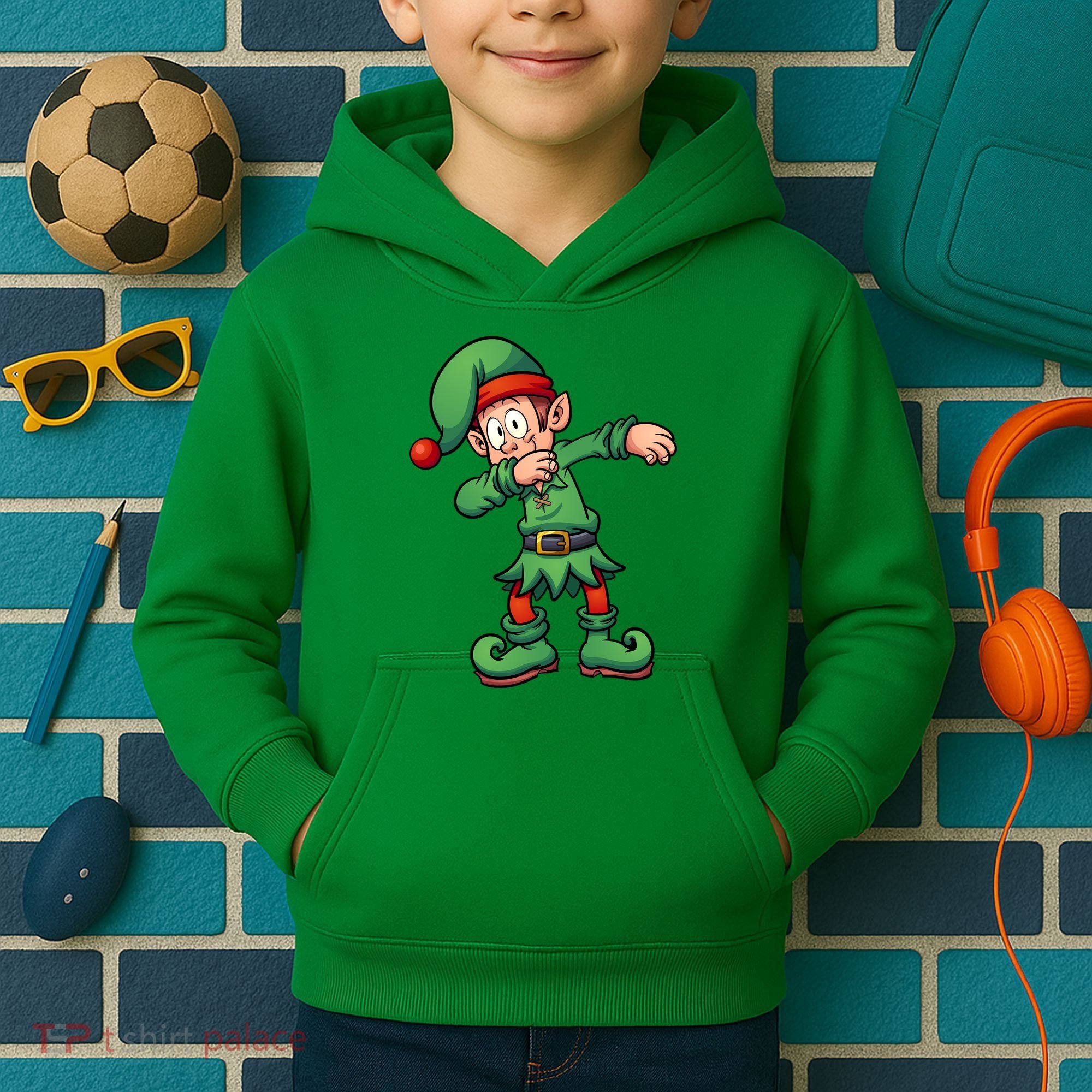 Dabbing Elf Christmas Santa Hat Kids Hoodie