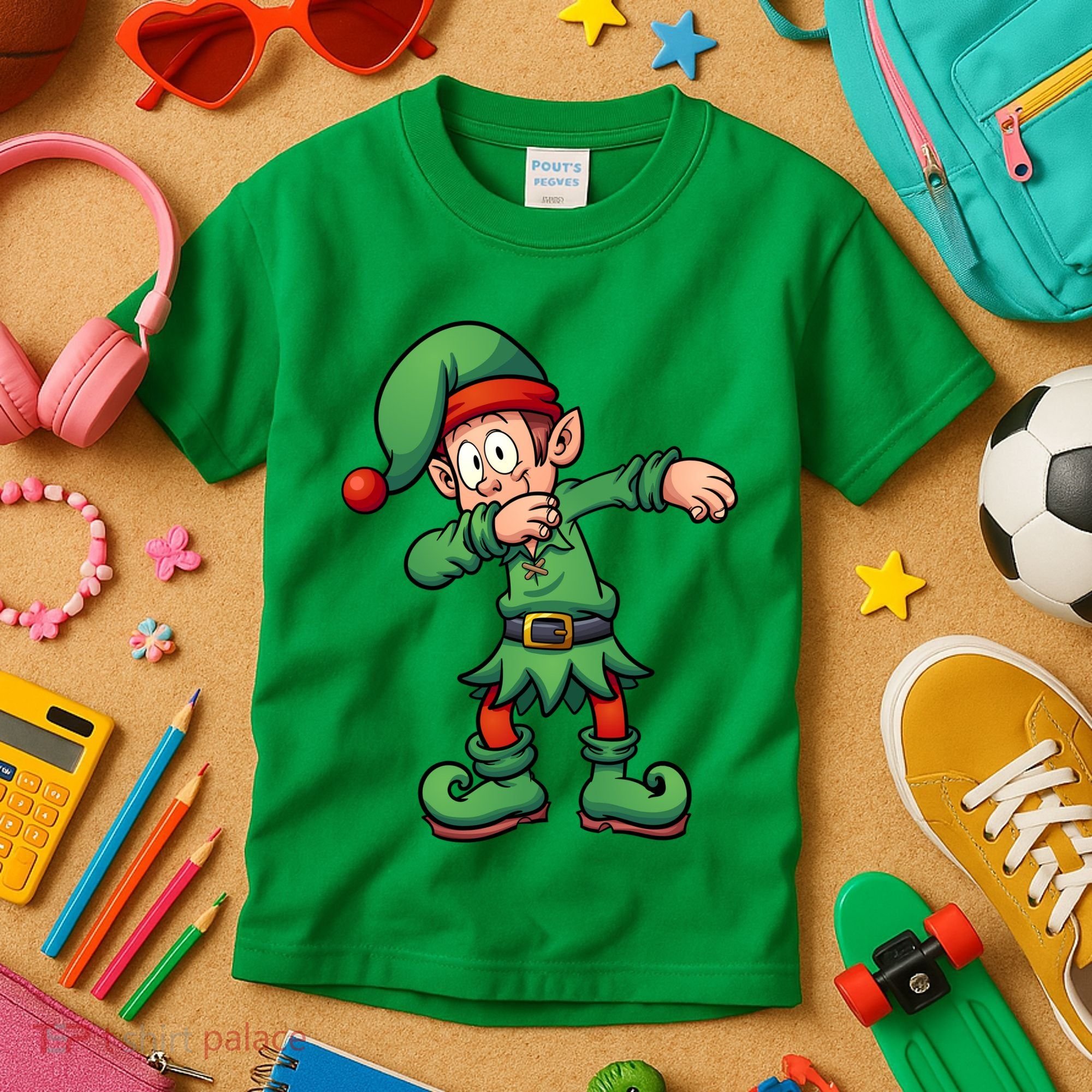 Dabbing Elf Christmas Santa Hat Kids T-Shirt