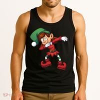 Dabbing Elf Cute Funny Christmas Tank Top thumb 3