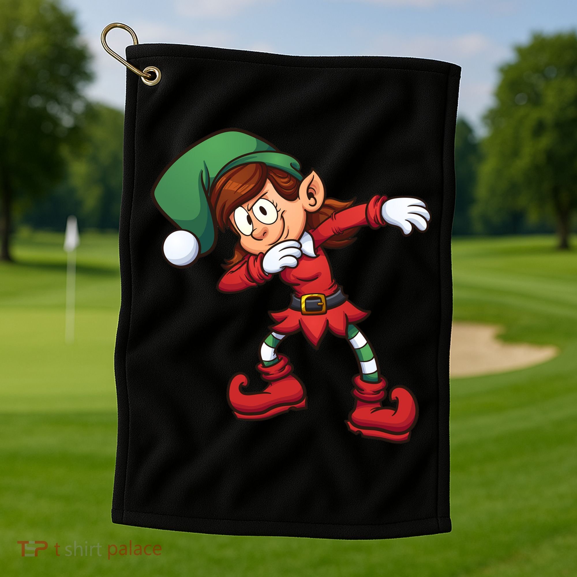 Dabbing Elf Cute Funny Christmas Golf Towel