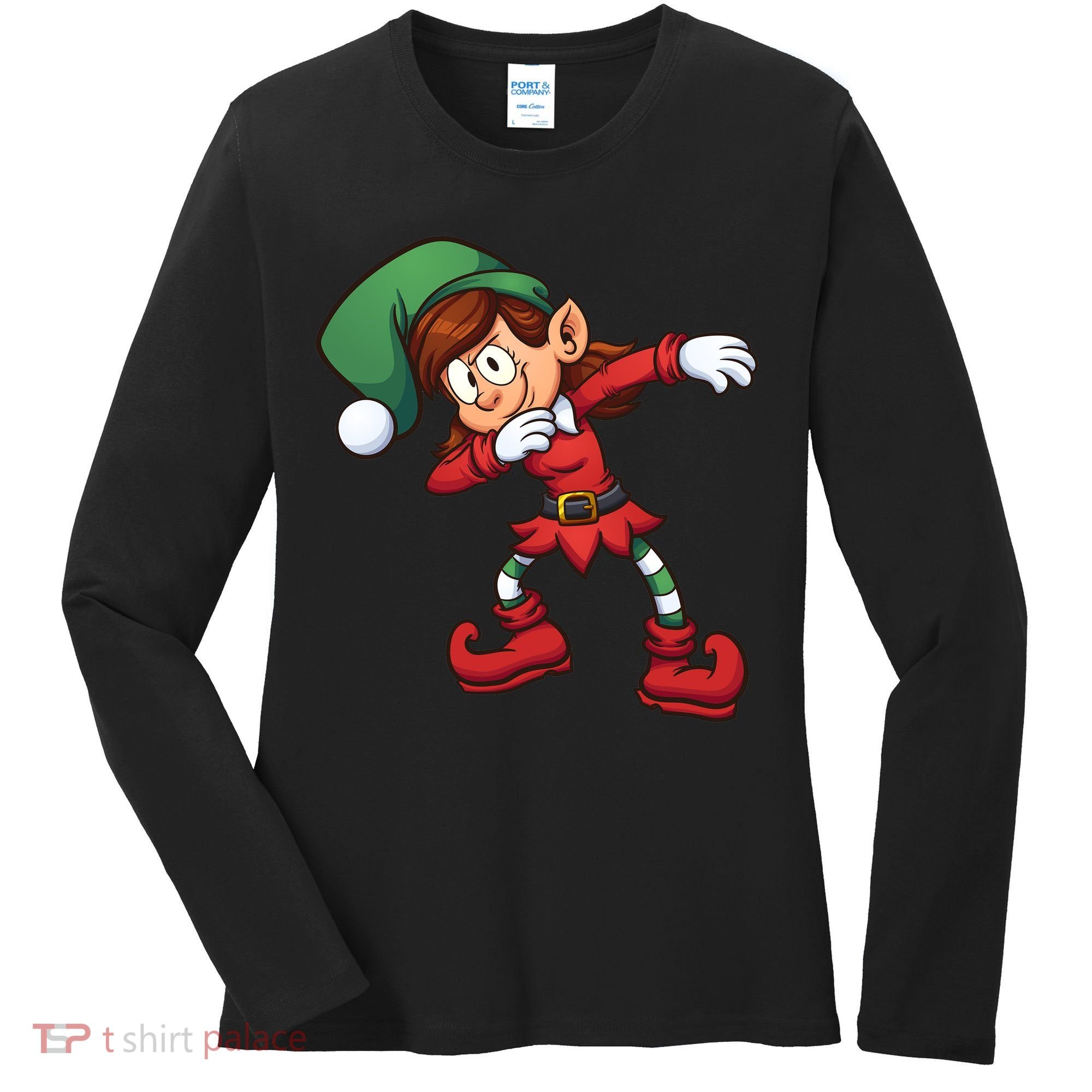 Dabbing Elf Cute Funny Christmas Women's Long Sleeve Shirt